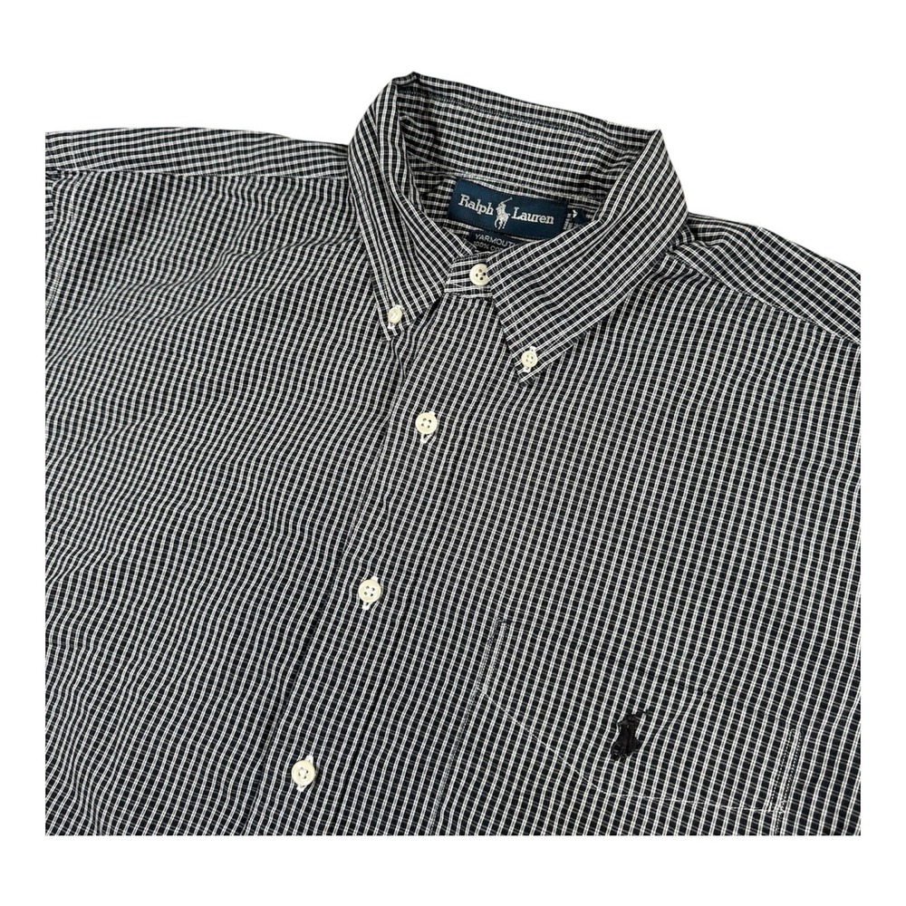 Ralph Lauren Yarmouth Mens 16.5 34/35 Black White Plaid Long Sleeve Button Shirt
